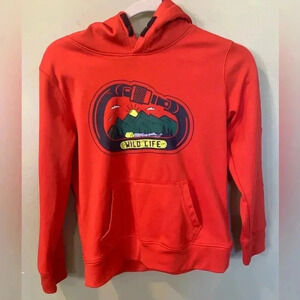 Land’s End Boys Size 10/12 Orange Pullover Hoodie Hooded Sweatshirt Polyester